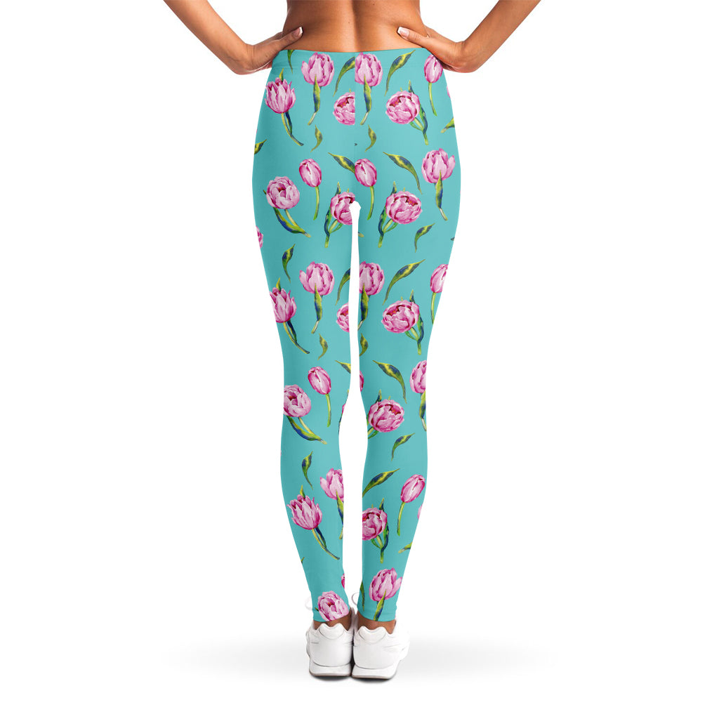 Pink Watercolor Tulip Pattern Print Women's Leggings