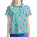 Pink Watercolor Tulip Pattern Print Women's Polo Shirt