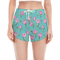 Pink Watercolor Tulip Pattern Print Women's Split Running Shorts