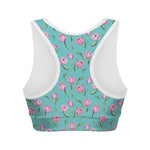 Pink Watercolor Tulip Pattern Print Women's Sports Bra