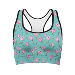 Pink Watercolor Tulip Pattern Print Women's Sports Bra