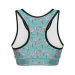Pink Watercolor Tulip Pattern Print Women's Sports Bra