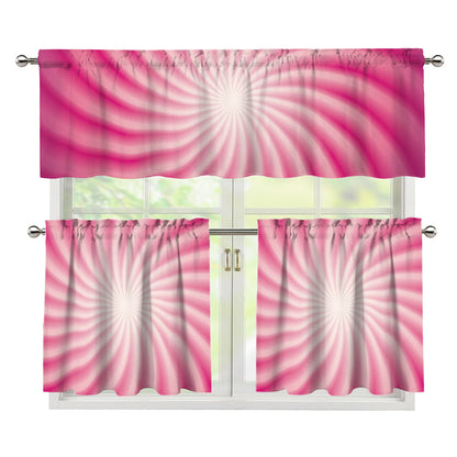 Pink Whirlpool Spiral Print 3 Piece Kitchen Curtains