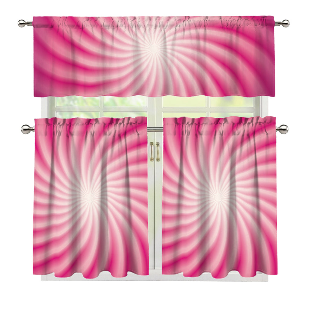 Pink Whirlpool Spiral Print 3 Piece Kitchen Curtains