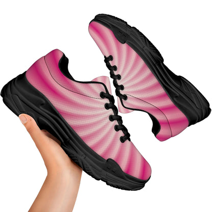Pink Whirlpool Spiral Print Black Chunky Shoes