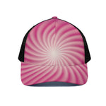 Pink Whirlpool Spiral Print Black Mesh Trucker Cap