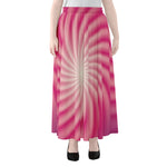 Pink Whirlpool Spiral Print Chiffon Maxi Skirt