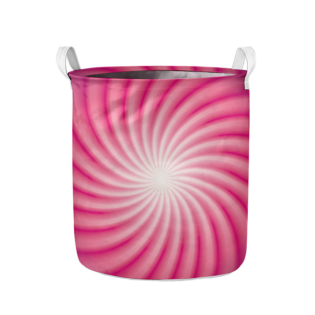 Pink Whirlpool Spiral Print Collapsible Laundry Basket
