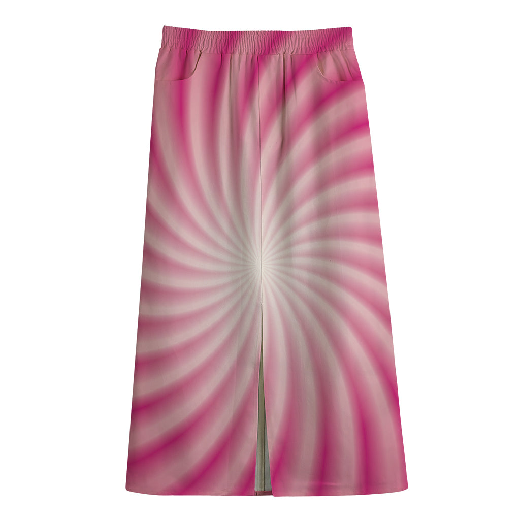 Pink Whirlpool Spiral Print Cotton Front Slit Maxi Skirt