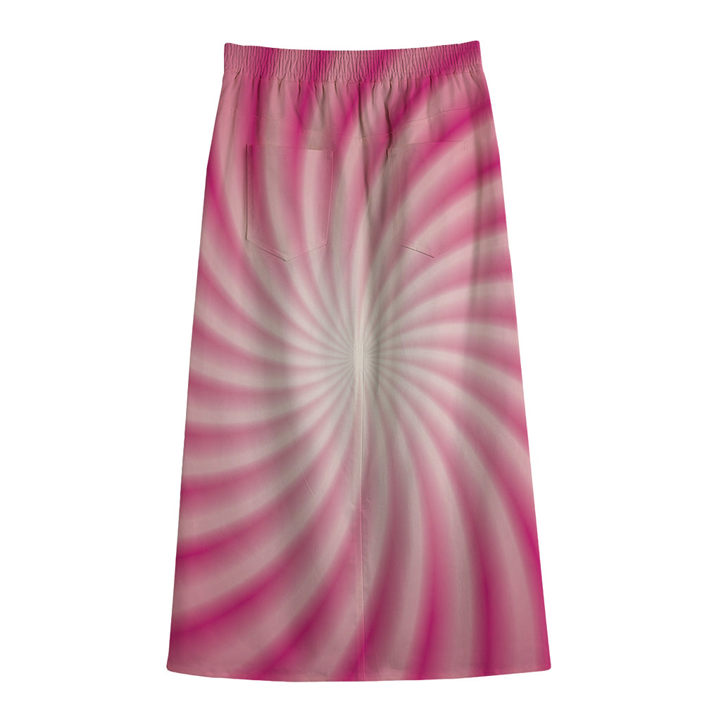 Pink Whirlpool Spiral Print Cotton Front Slit Maxi Skirt