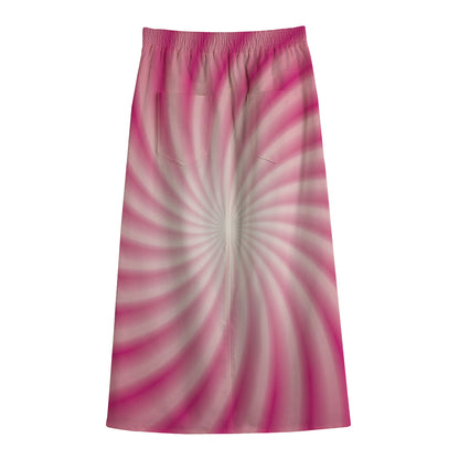 Pink Whirlpool Spiral Print Cotton Front Slit Maxi Skirt