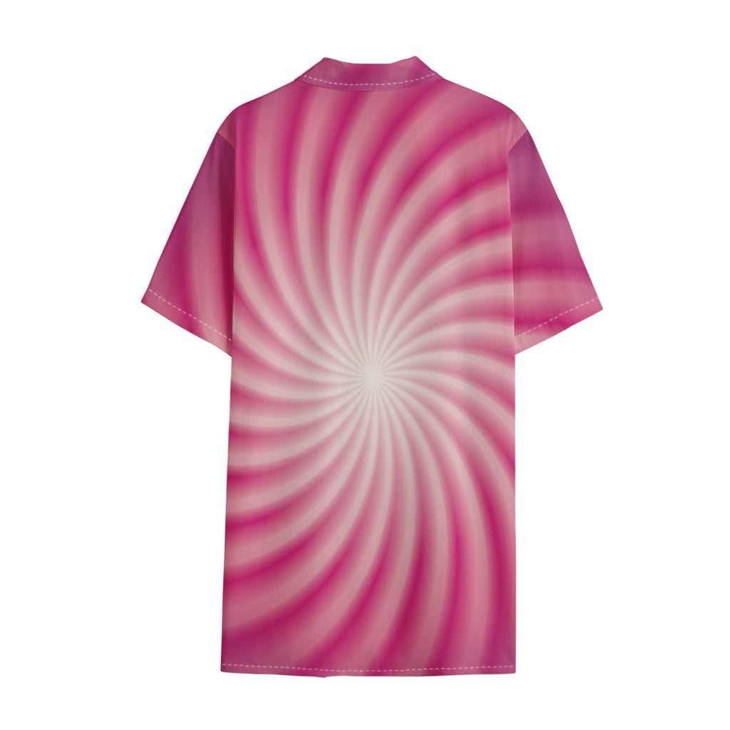 Pink Whirlpool Spiral Print Cotton Hawaiian Shirt