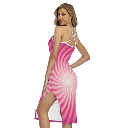Pink Whirlpool Spiral Print Cross Back Cami Dress