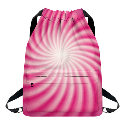 Pink Whirlpool Spiral Print Drawstring Backpack