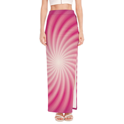 Pink Whirlpool Spiral Print High Slit Maxi Skirt