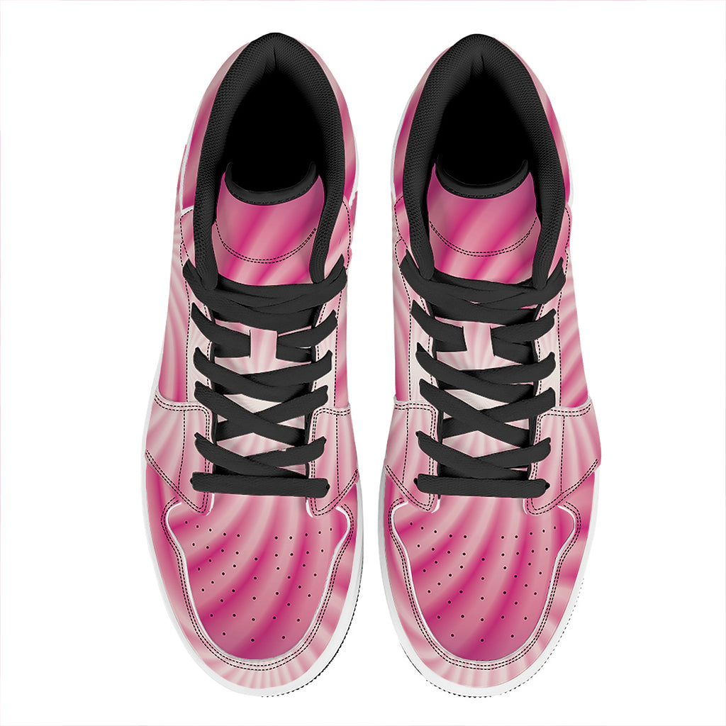 Pink Whirlpool Spiral Print High Top Leather Sneakers