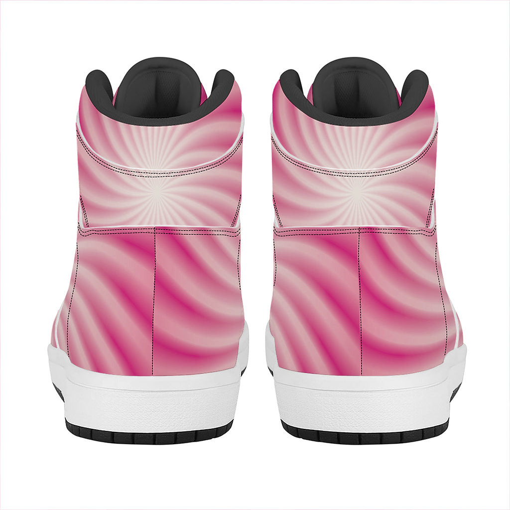 Pink Whirlpool Spiral Print High Top Leather Sneakers