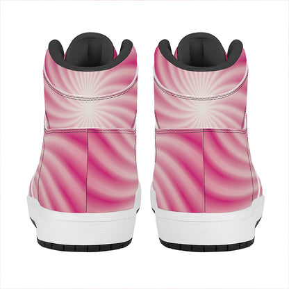 Pink Whirlpool Spiral Print High Top Leather Sneakers