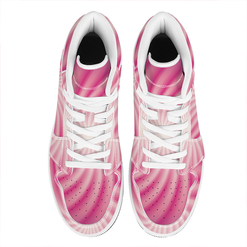 Pink Whirlpool Spiral Print High Top Leather Sneakers