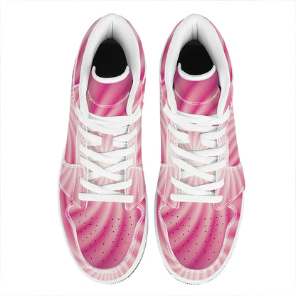 Pink Whirlpool Spiral Print High Top Leather Sneakers