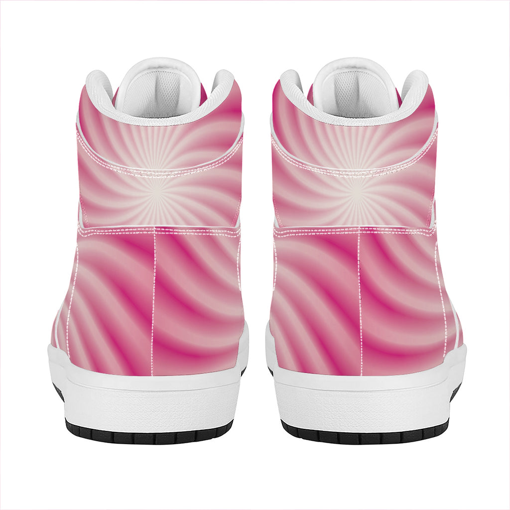 Pink Whirlpool Spiral Print High Top Leather Sneakers