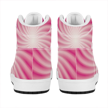 Pink Whirlpool Spiral Print High Top Leather Sneakers