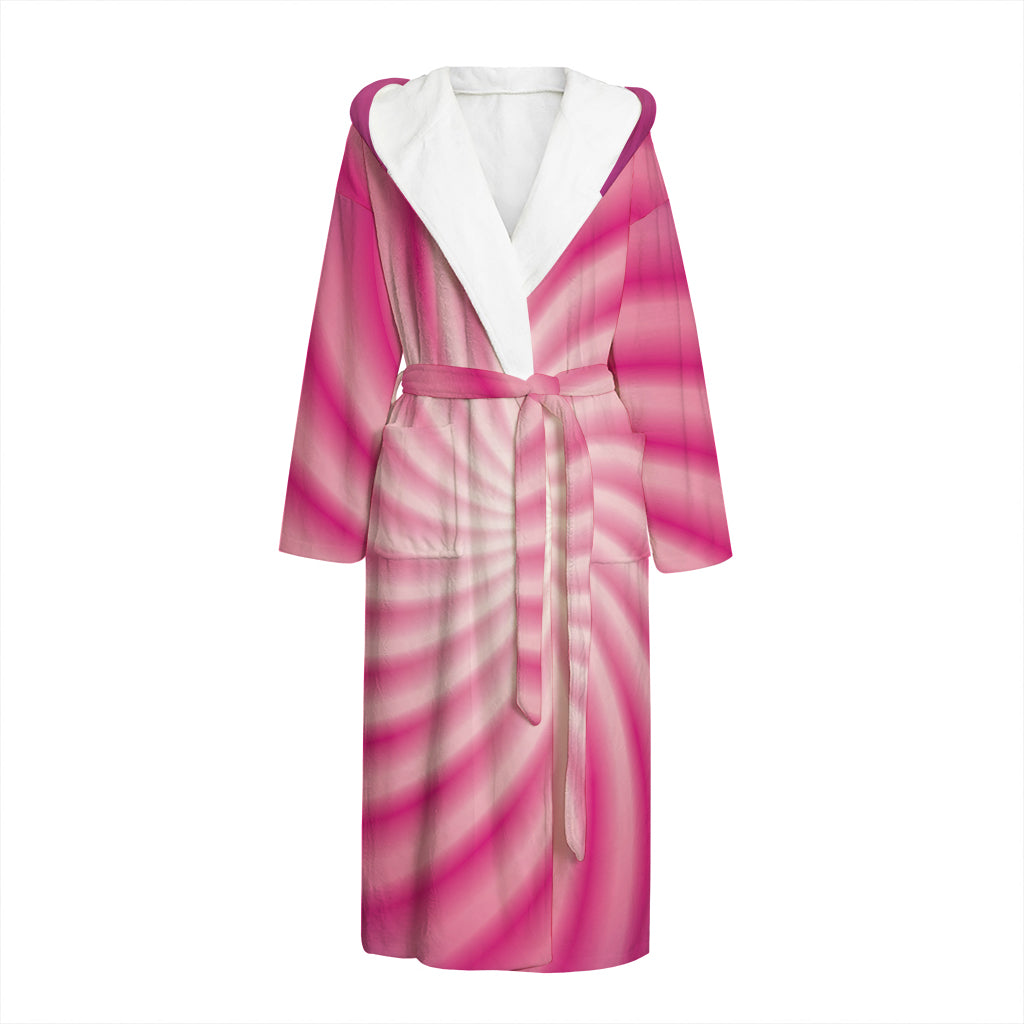 Pink Whirlpool Spiral Print Hooded Bathrobe