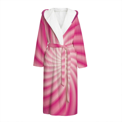 Pink Whirlpool Spiral Print Hooded Bathrobe