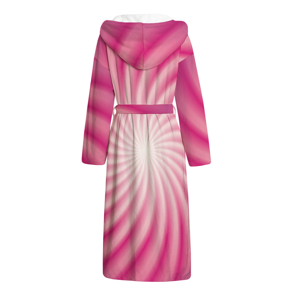 Pink Whirlpool Spiral Print Hooded Bathrobe