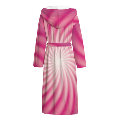 Pink Whirlpool Spiral Print Hooded Bathrobe
