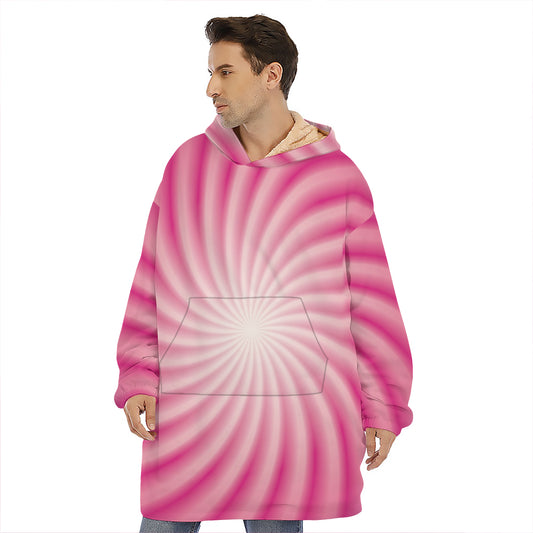 Pink Whirlpool Spiral Print Hoodie Blanket