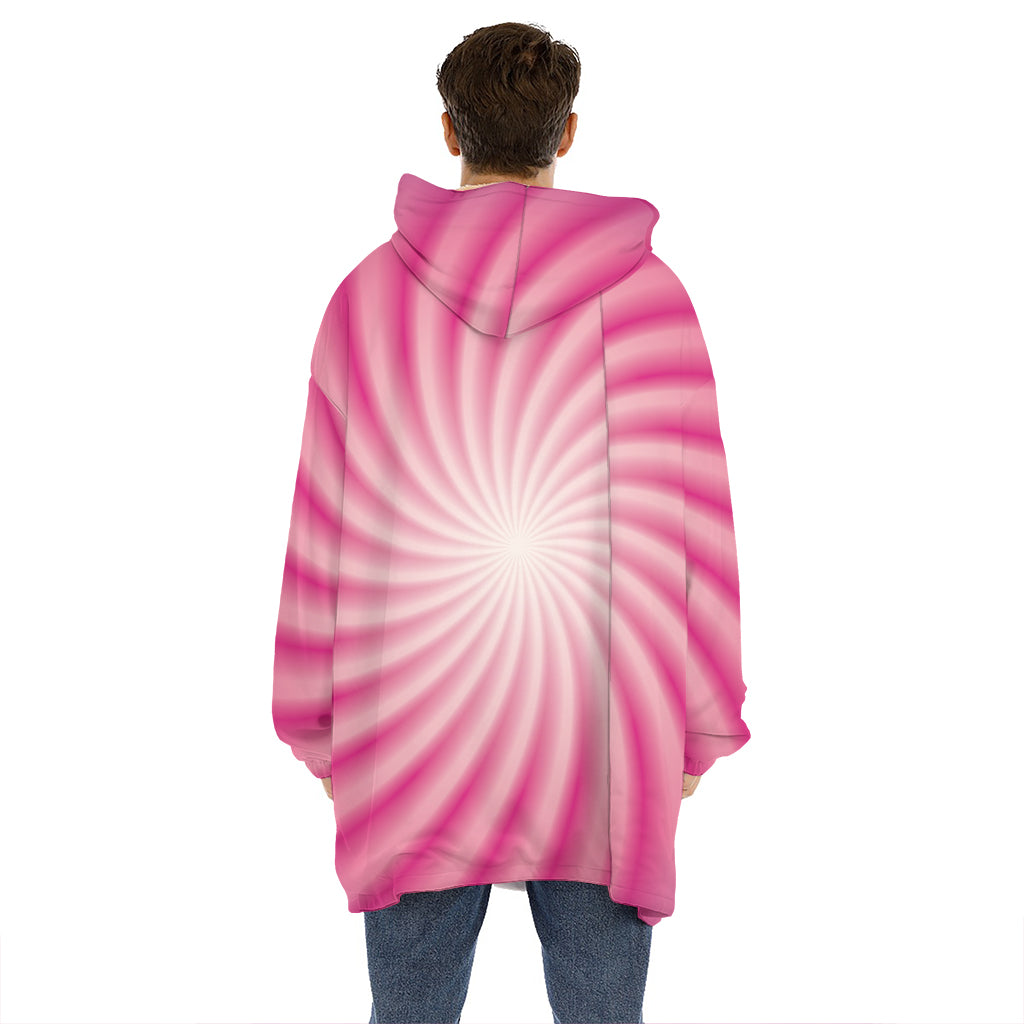 Pink Whirlpool Spiral Print Hoodie Blanket
