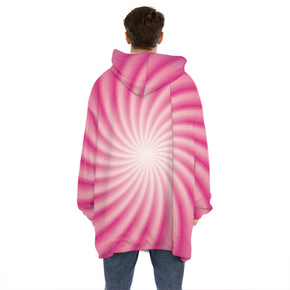Pink Whirlpool Spiral Print Hoodie Blanket