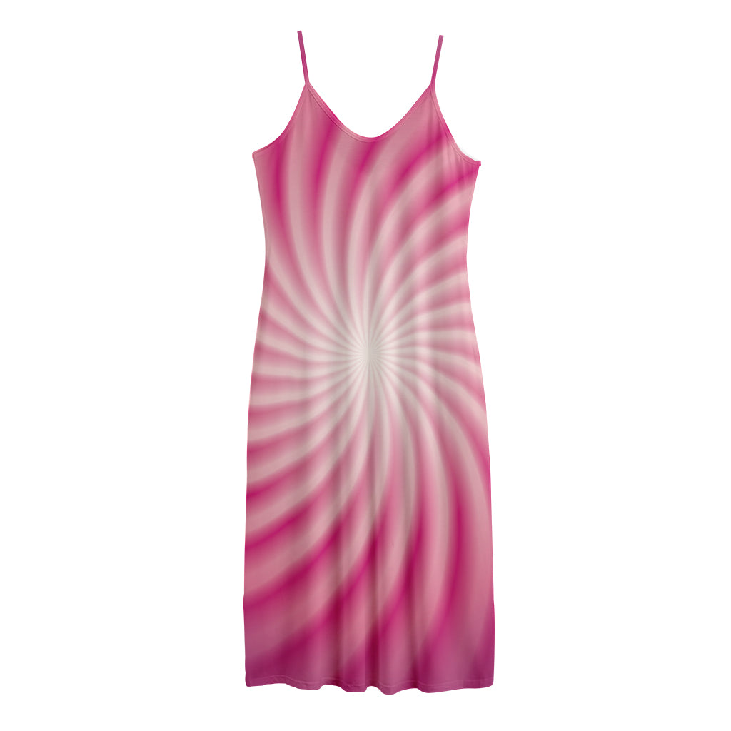 Pink Whirlpool Spiral Print Jersey Midi Cami Dress