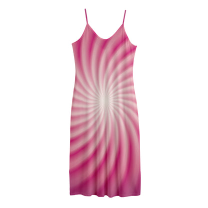 Pink Whirlpool Spiral Print Jersey Midi Cami Dress