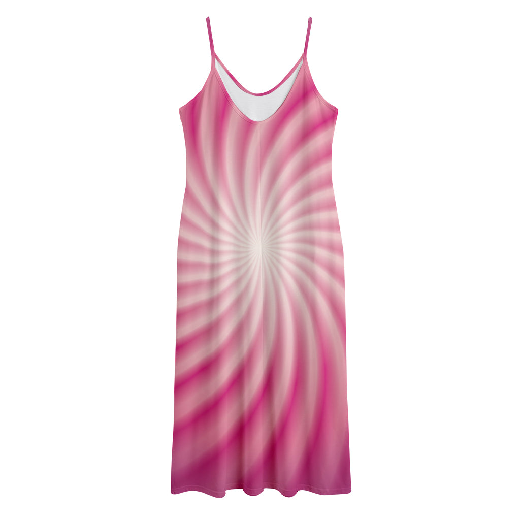 Pink Whirlpool Spiral Print Jersey Midi Cami Dress