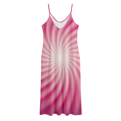 Pink Whirlpool Spiral Print Jersey Midi Cami Dress