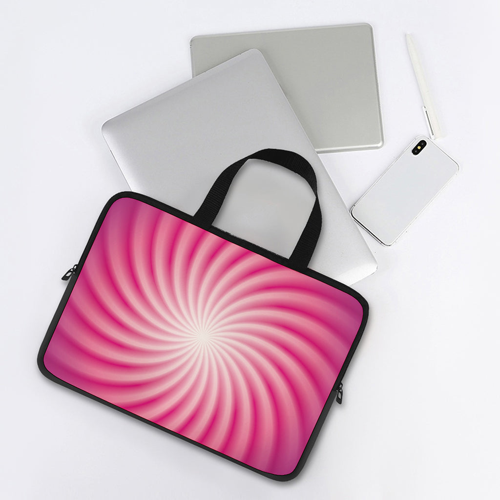 Pink Whirlpool Spiral Print Laptop Sleeve With Handle