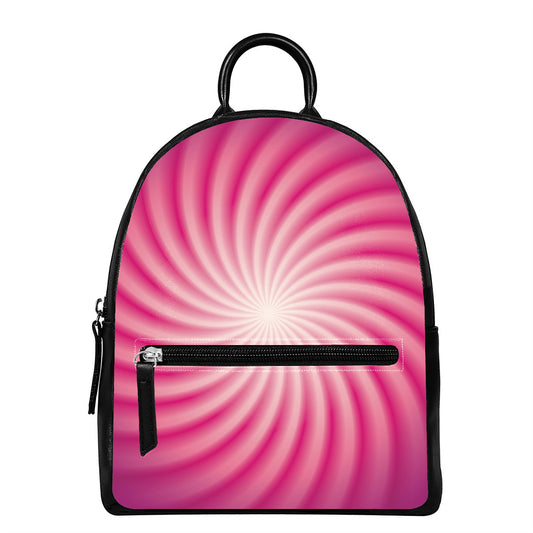 Pink Whirlpool Spiral Print Leather Backpack