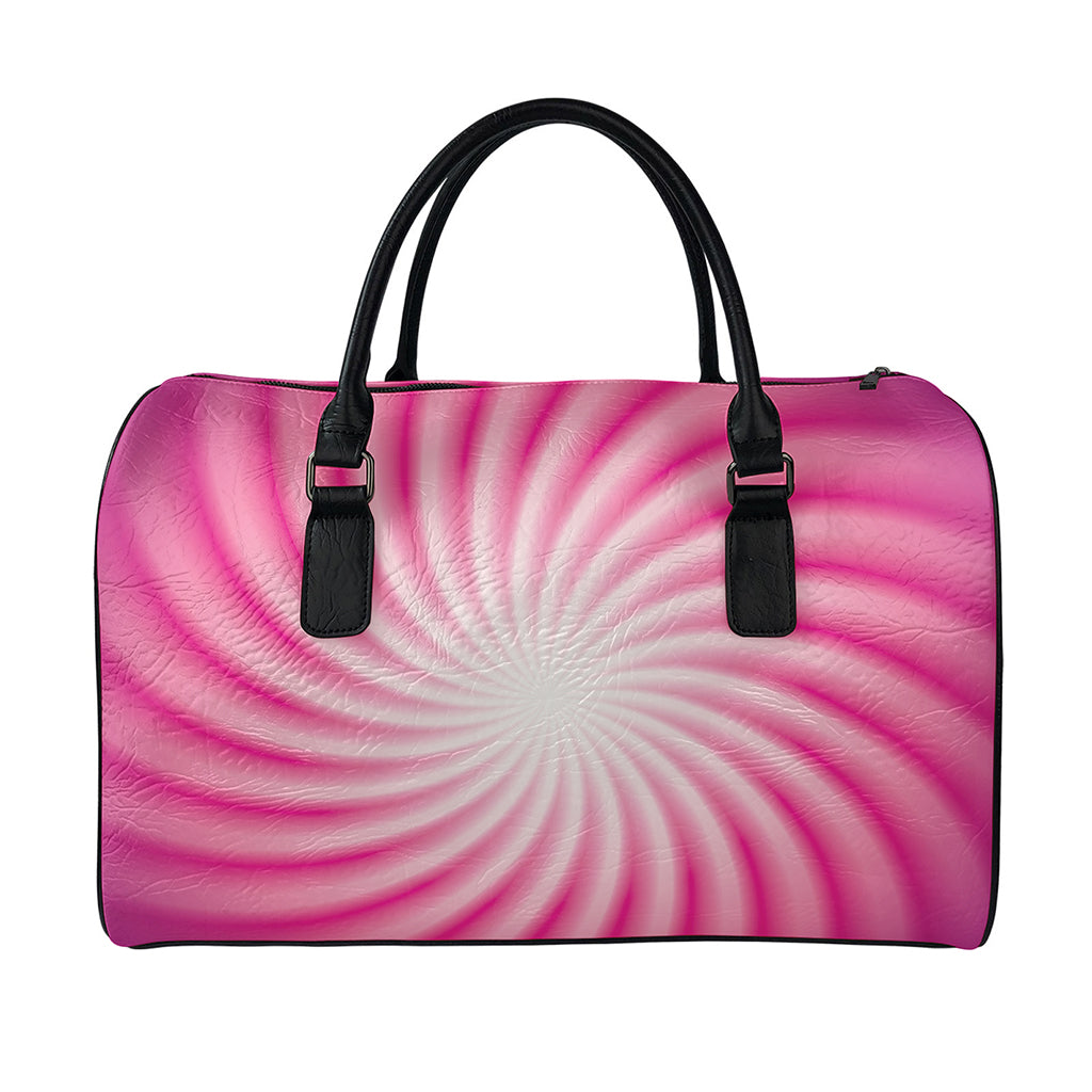 Pink Whirlpool Spiral Print Leather Duffle Bag