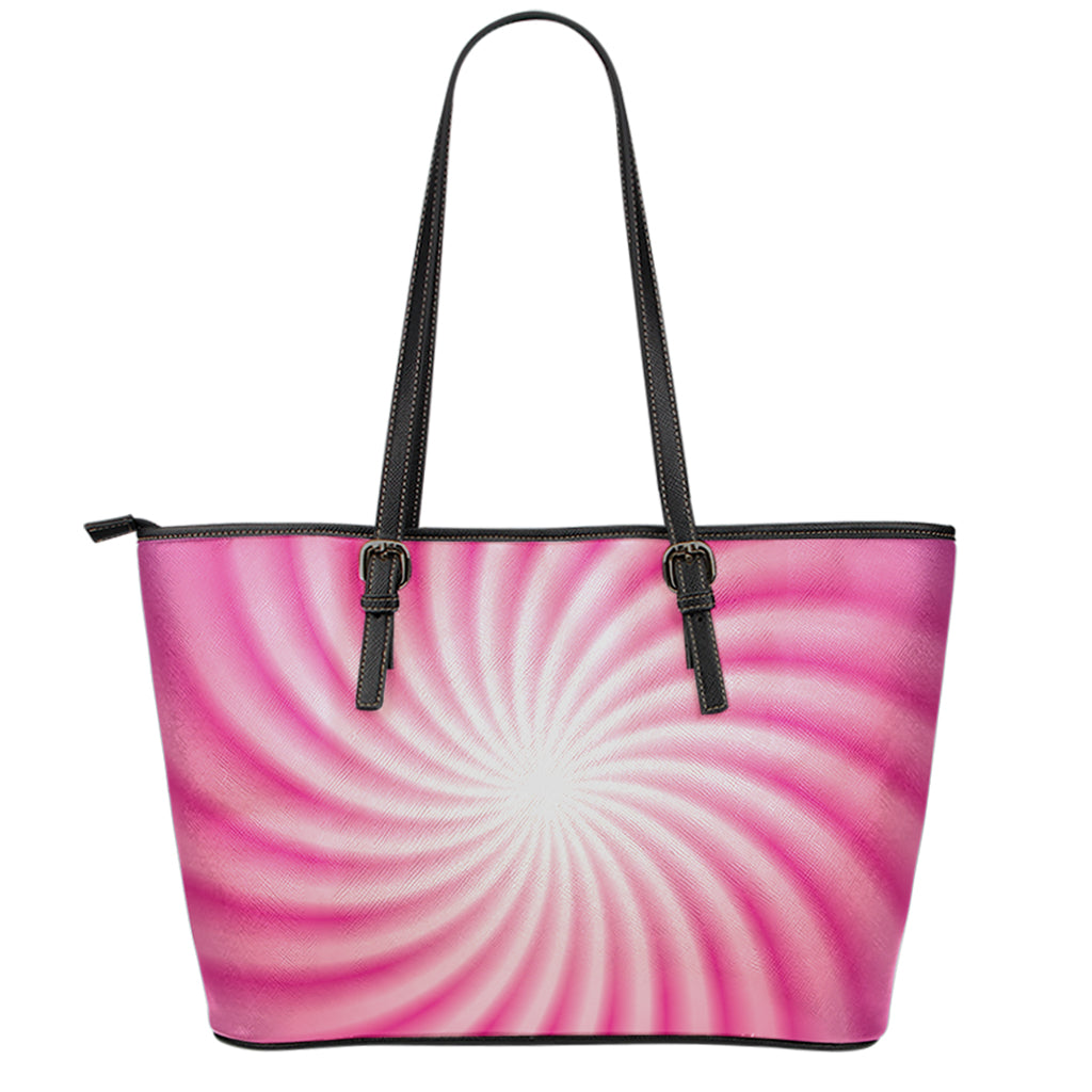 Pink Whirlpool Spiral Print Leather Tote Bag