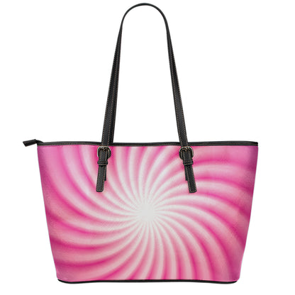 Pink Whirlpool Spiral Print Leather Tote Bag