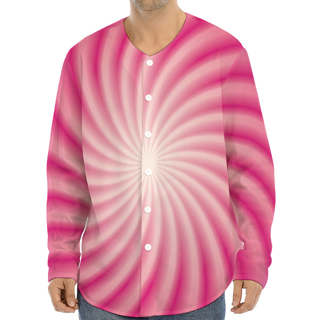 Pink Whirlpool Spiral Print Long Sleeve Baseball Jersey