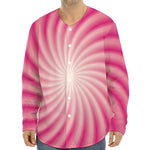 Pink Whirlpool Spiral Print Long Sleeve Baseball Jersey