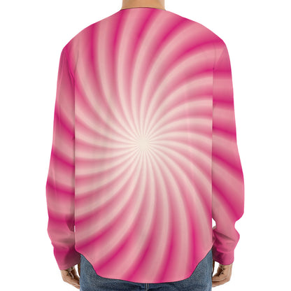 Pink Whirlpool Spiral Print Long Sleeve Baseball Jersey
