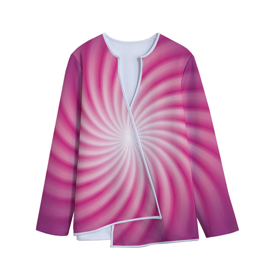 Pink Whirlpool Spiral Print Long Sleeve Short Coat