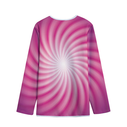 Pink Whirlpool Spiral Print Long Sleeve Short Coat