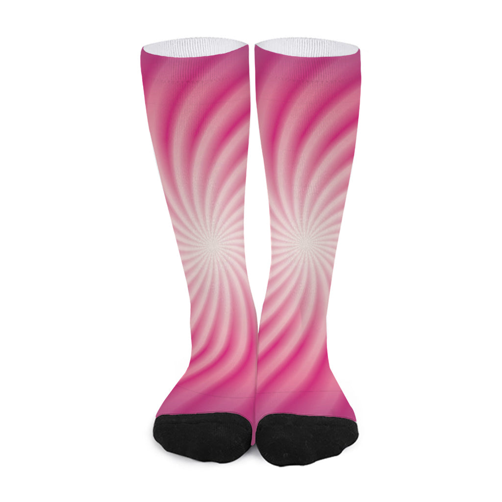 Pink Whirlpool Spiral Print Long Socks