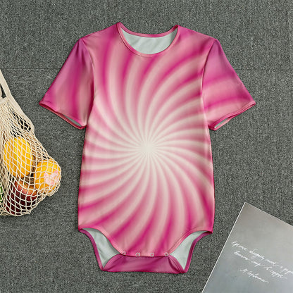 Pink Whirlpool Spiral Print Men's Bodysuit
