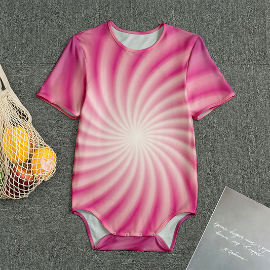 Pink Whirlpool Spiral Print Men's Bodysuit